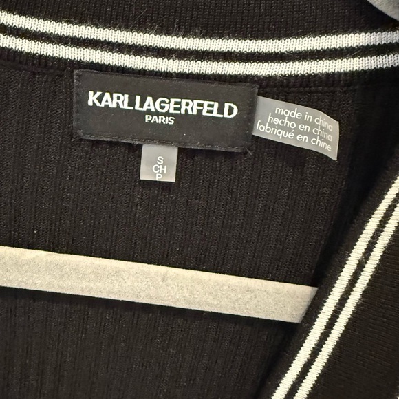 Karl Lagerfeld Logo Long Black Cardigan with White Accents - Picture 3 of 4